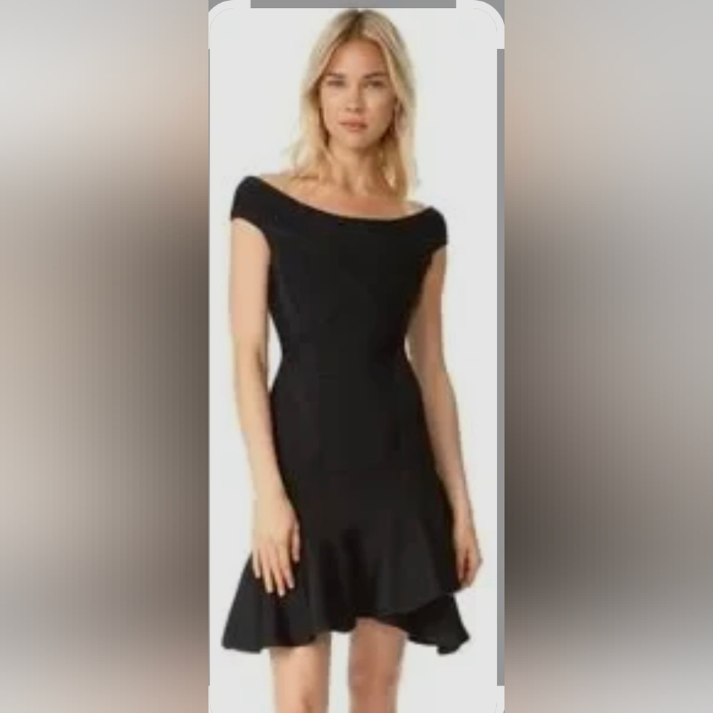 NWT Herve Leger Nicole Off Shoulder Knee-Length Black Midi Dress M